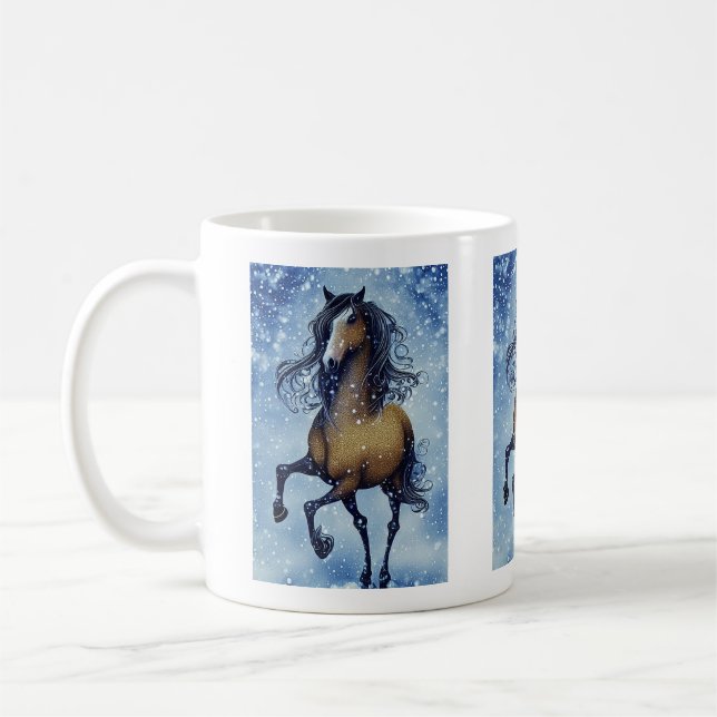Mug Beau Cheval Whimsical dans l'hiver neige (Gauche)