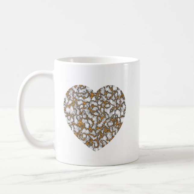 Mug Beau coeur de texture de marbre blanc et or (Gauche)