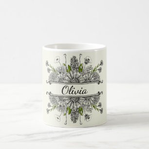 Mug Beau dessin de fleurs noires et blanches