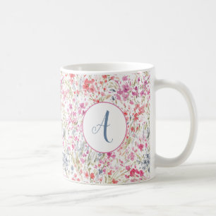 Mug Beau Fleur sauvage Motif d'aquarelle Monogramme