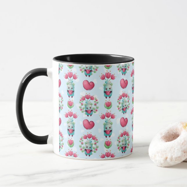 Mug Beau Floral Mason Jar Hearts Motif (Avec donut)