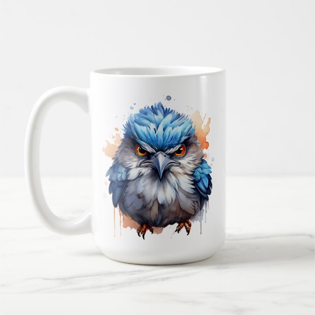 Mug Beau Grumpy Matin Oiseau mignon Fluffy Bleu En Col (Gauche)