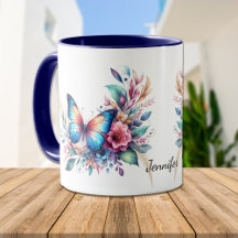 Beau Imaginaire bleu orange papillon floral