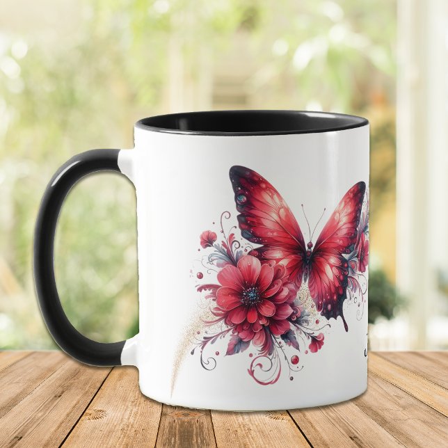 Mug Beau Imaginaire rouge papillon floral (Créateur téléchargé)