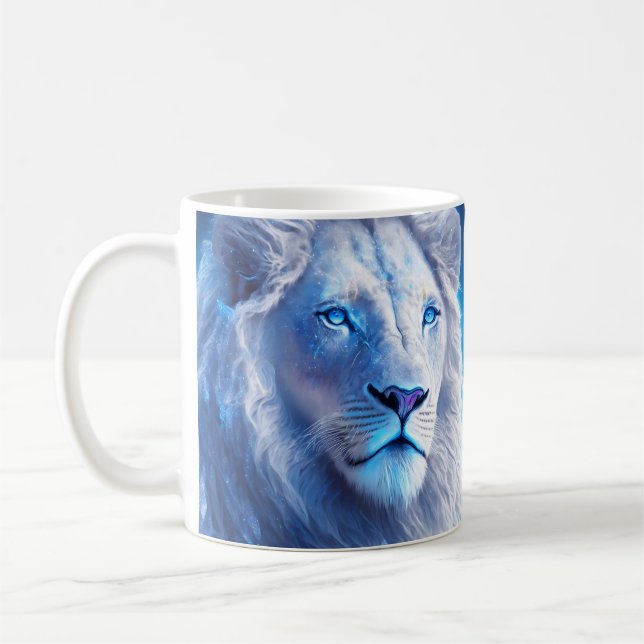 Mug Beau Lion blanc mystique aux yeux bleus (Gauche)