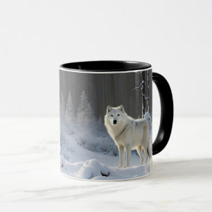 Mug Beau Loup Blanc dans la Neige Faune Extérieur