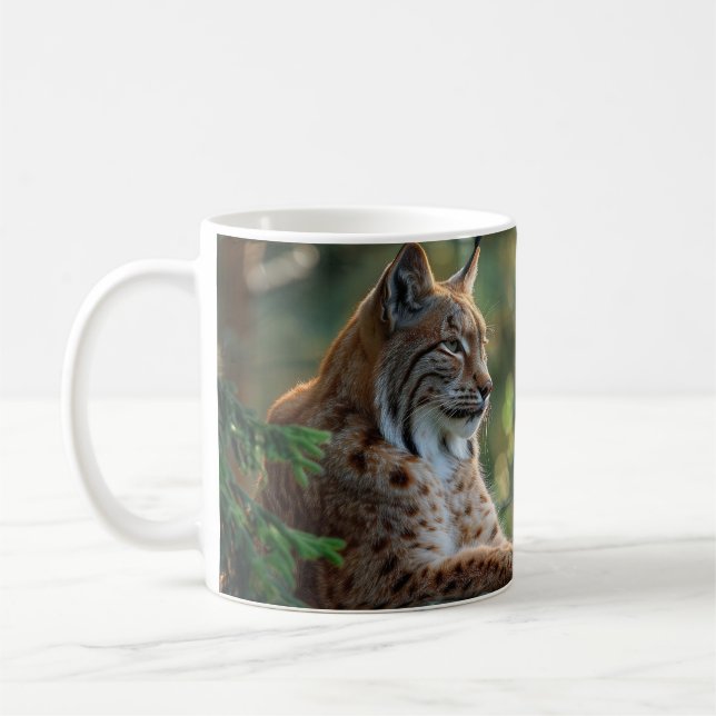 Mug Beau lynx se relaxant sur un rocher (Gauche)