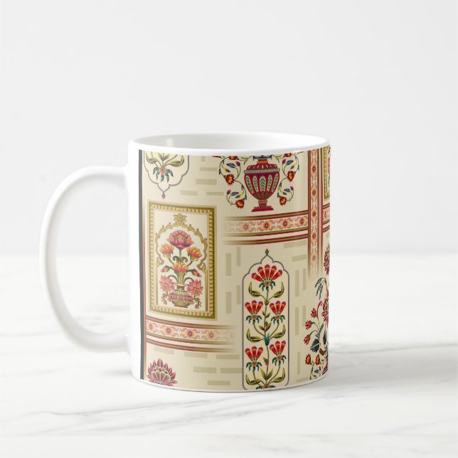 Mug Beau motif de fleur moghole sans couture avec moti (Gauche)