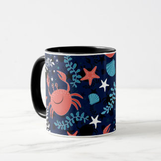 Mug Beau motif de mer avec crabes.