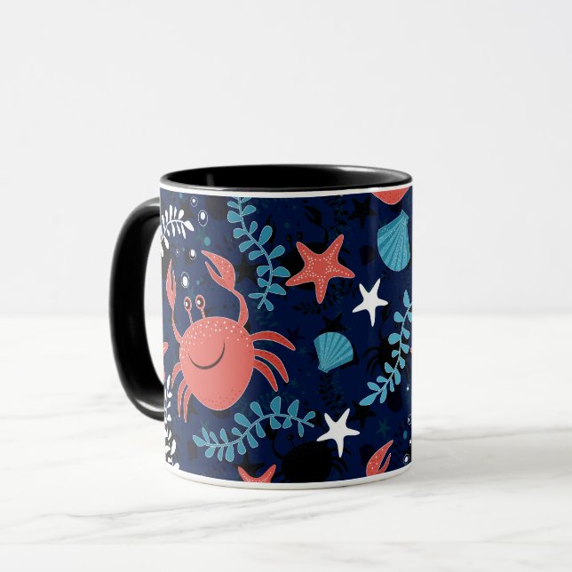 Mug Beau motif de mer avec crabes. (Devant gauche)