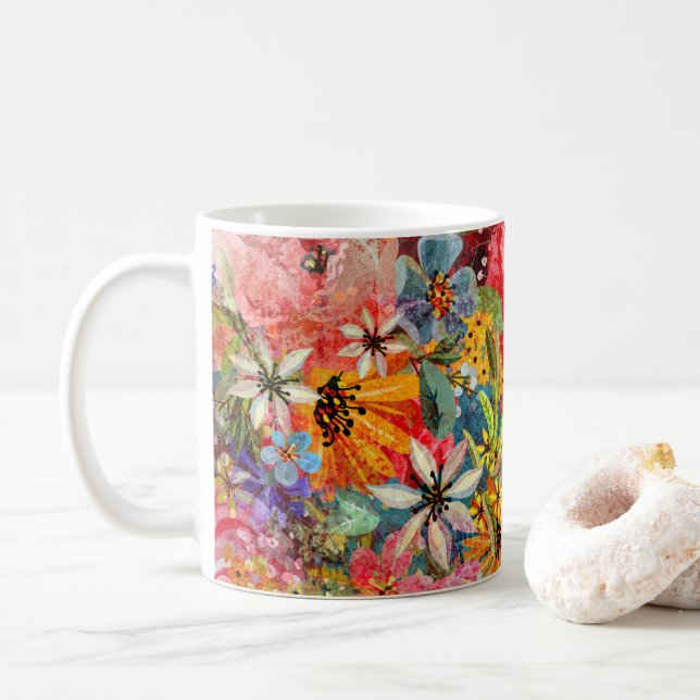 Mug Beau motif floral Abstrait coloré brillant (Avec donut)