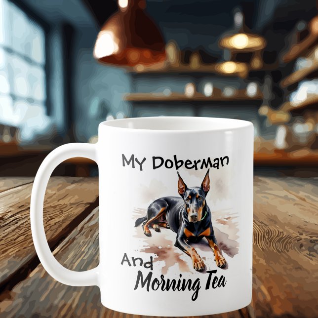 Mug Beau Noir Sur Blanc ''Mon Doberman & Thé (Créateur téléchargé)
