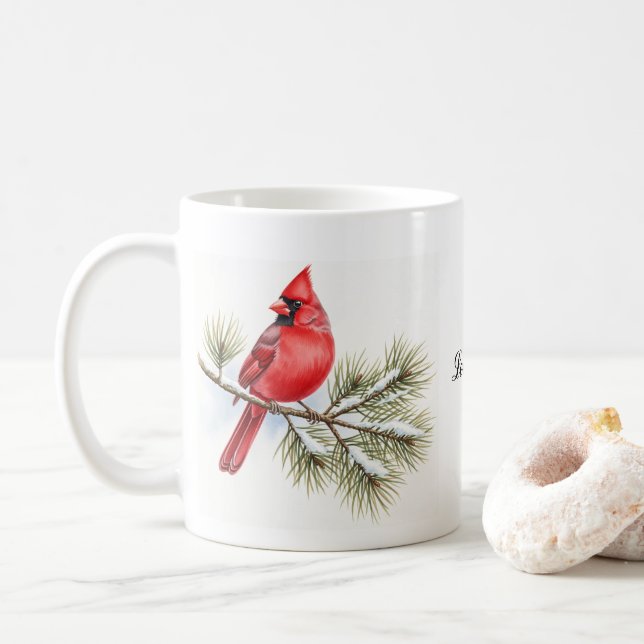 Mug Beau oiseau cardinal en Branche Personnalisé (Avec donut)