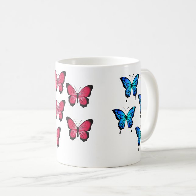 Mug Beau papillons rose fuchsia bleu azur (Devant droit)