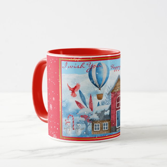 Mug Beau Paysage Avec Personnaliser Snowman (Devant gauche)
