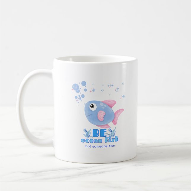 Mug Beau poisson caricaturé avec nageoires roses et bu (Gauche)