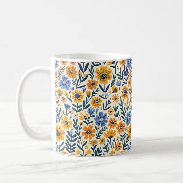 Mug Beau Printemps Jaune Bleu Fille Fleurs sauvages (Gauche)