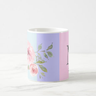 Mug Beau rose Bleu rayé Floral Nom