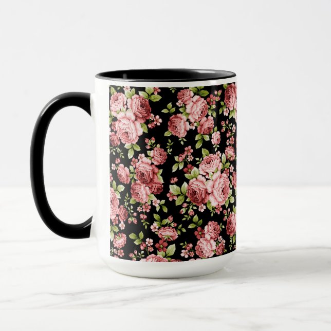 Mug Beau Roses à motifs floraux avec feuillage vert (Gauche)
