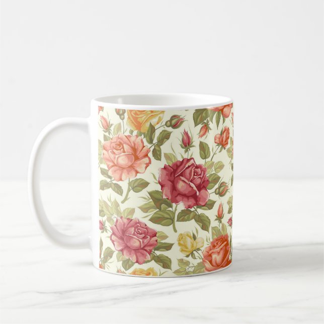 Mug Beau Roses de la main tiré rouge et de pêche (Gauche)