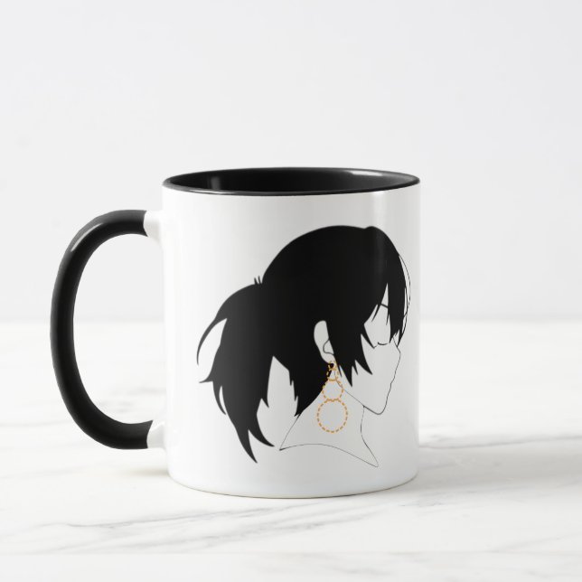 Mug Beauté anime avec boucles d'oreilles en or (Gauche)
