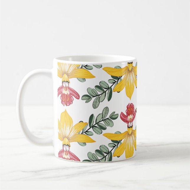 Mug Beauté de l'orchidée : motif floral Elégance. (Gauche)