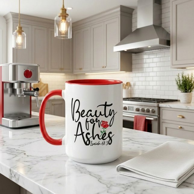 Mug Beauté de Rose Rouge pour Cendres Esaïe 61:3 (Créateur téléchargé)