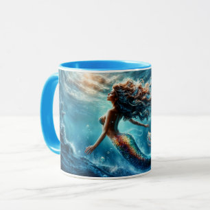 Mug Beauté de sirène aquatique éthérique en bleu profo
