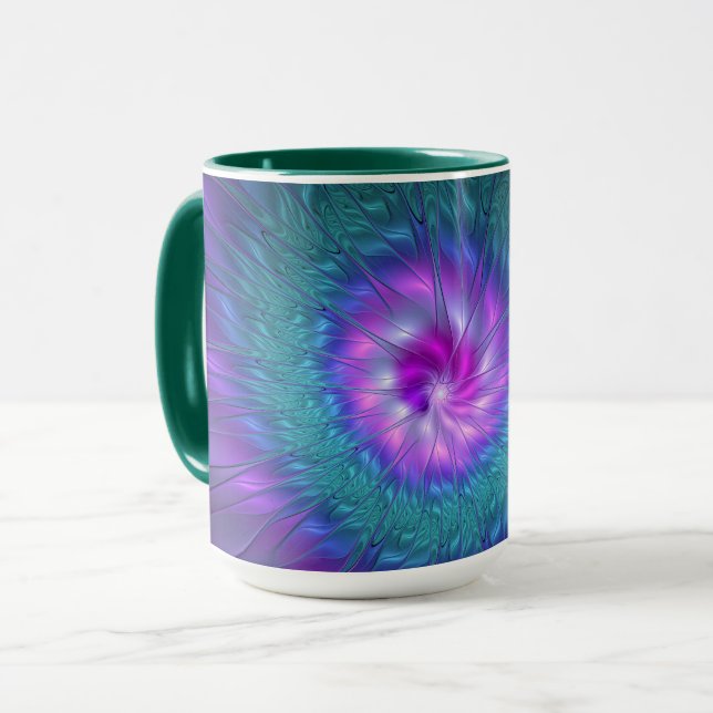 Mug Beauté florale abstraite, art fractal coloré de fl (Devant gauche)