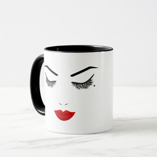 Mug Beauté Grain de Beauté Yeux Cils & Lèvres Rouges M (Devant gauche)