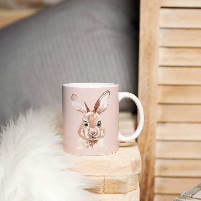 Mug Beauté moderne Pastel Rose Aquarelle Bunny Lovely (Créateur téléchargé)