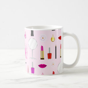 Mug Beauté rose et motif de maquillage
