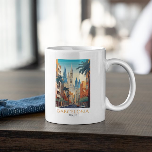 Mug Beautiful Barcelona Spain Retro Vintage Travel (Minimalist Barcelona Spain Retro Vintage Travel Coffee Mug)