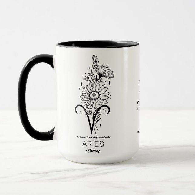 Mug Beautiful Birth Month Flower/Zodiac Sign/Aries (Gauche)
