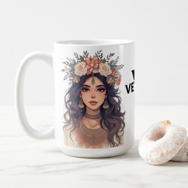 Mug Beautiful Floral Anime Girl – Soft Pastel Aesthe (Avec donut)