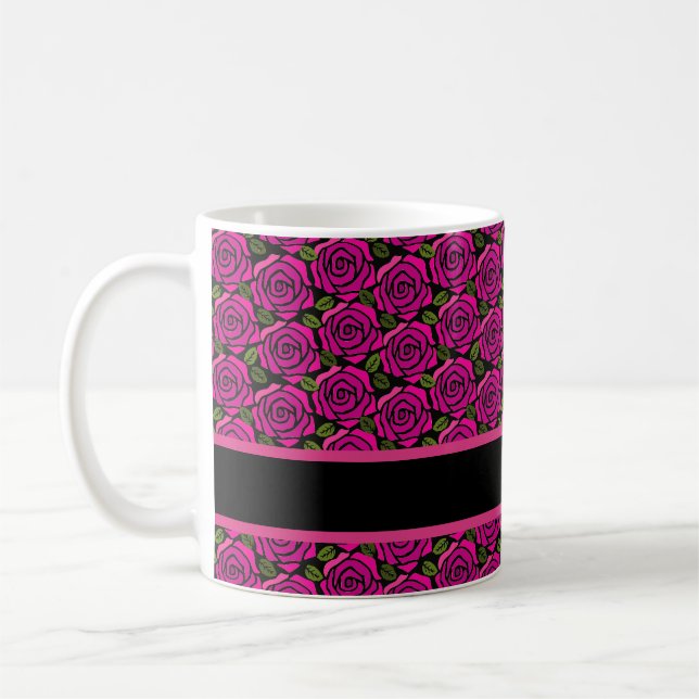 Mug Beautiful Hot Pink Roses Custom Name Monogram Gift (Gauche)