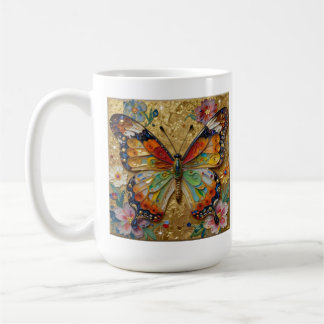 Mug Beautiful Impasto Butterflies and Flowers Poem