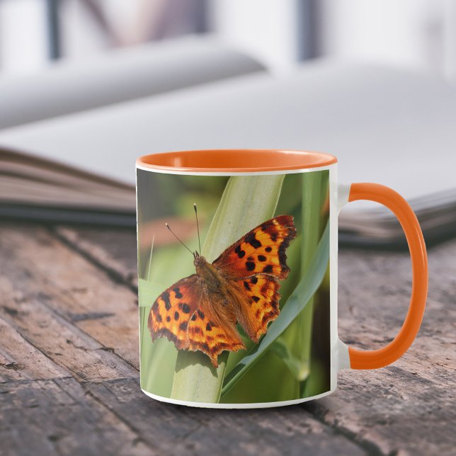 Mug Beautiful Orange Satyr Comma Butterfly (Orange Satyr Comma Butterfly in the Marsh 11 oz Coffee Mug Cover Photo.)