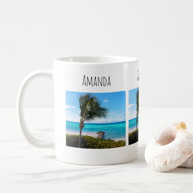 Mug Beautiful Tropical Beach Breezy Palm Tree (Avec donut)