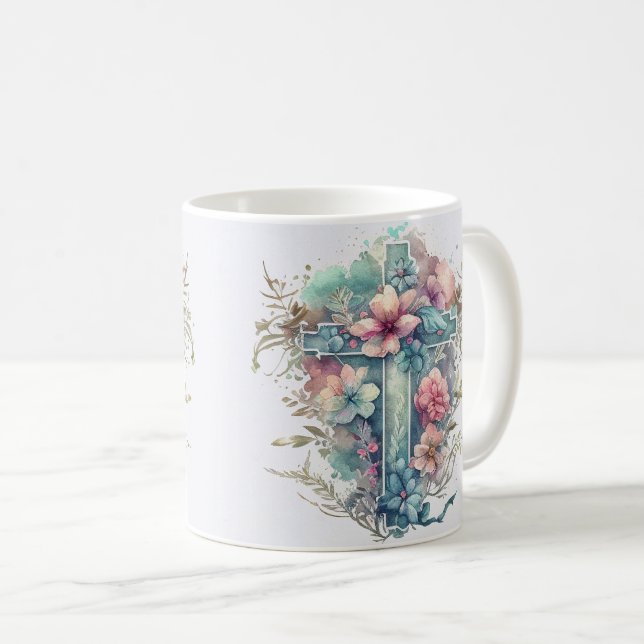 Mug Beautiful Watercolor Christian Easter Cross Coffee (Devant droit)