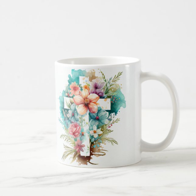 Mug Beautiful Watercolor Christian Easter Cross Coffee (Droite)