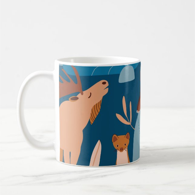 Mug Beaux animaux de la forêt, design foncé sans soudu (Gauche)