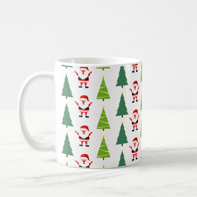 Mug Beaux arbres de Noël et Motif du Père Noël Blanc (Gauche)