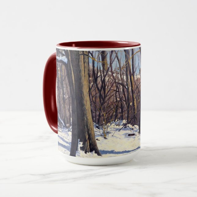 Mug Beaux arbres d'hiver en violet bleu blanc orange (Devant gauche)
