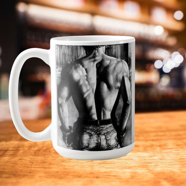 Mug Beaux-Arts cool, Dessin de Charbon de Cowboy (Strong, working western cowboy coffee mug. Charcoal drawing on various styles of coffee/travel mugs.)