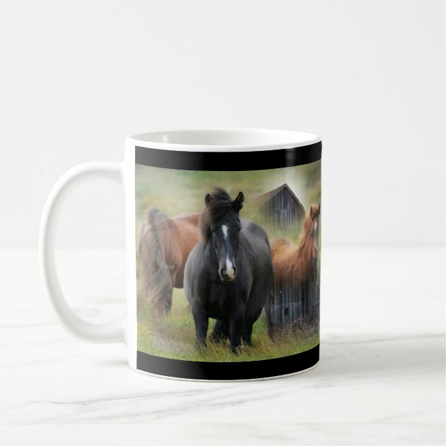 Mug Beaux chevaux et grange rustique (Gauche)