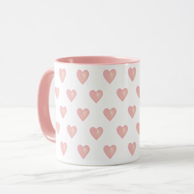 Mug Beaux Coeurs roses sur Blanc (Devant gauche)