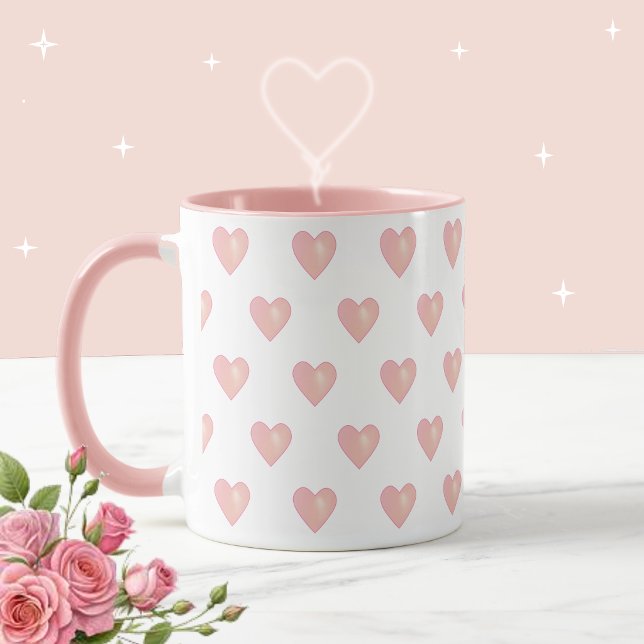 Mug Beaux cœurs roses sur fond blanc (Créateur téléchargé)