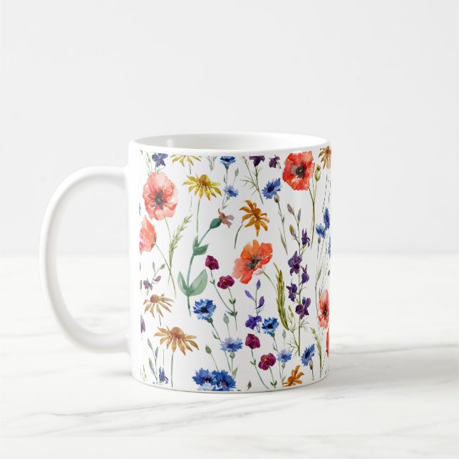 Mug Beaux fleurs sauvages, aquarelle, pavot, fleur de  (Gauche)
