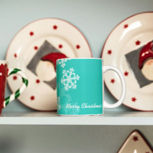 Mug Beaux flocons de Noël turquoise et blanche
